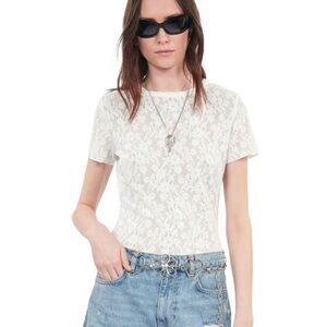 The Kooples Burnout Crop Top Sheer White Floral Burst Size XS